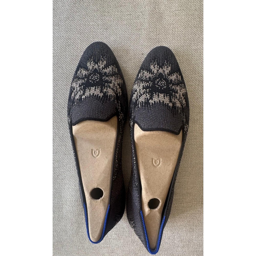 Rothys The Loafer Black Metallic Silver Snowflake Knit Pointed Toe Flats Size 10 - Picture 6 of 8